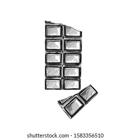 Broken chocolate bar hand drawn vector illustration. Sweet snack retro freehand sketch. Cocoa product vintage ink drawing. Engraved style cracked chocolate block isolated on white background