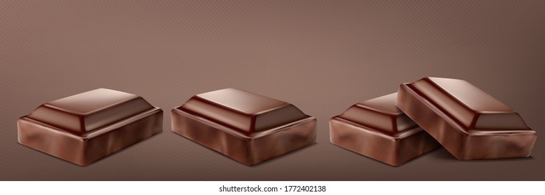 Broken chocolate bar set isolated on transparent background. Vector illustration