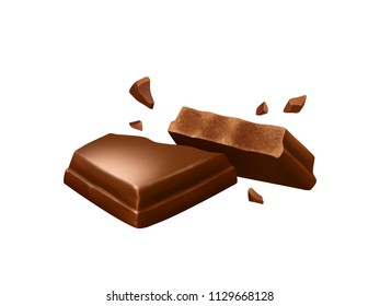 Broken chocolate bar. Vector isolated.