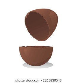 Broken chocolate Easter egg on white background