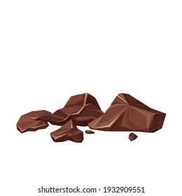 Broken chocolate pieces set vector illustration for the design of chocolate products. Retro style.