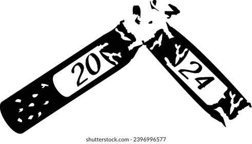 Broken cigarette 2024 printed concept, Twenty Twenty four vector icon design, Happy New Year 2024 Symbol, HNY Wishes Sign, New Years Eve celebration Element stock illustration