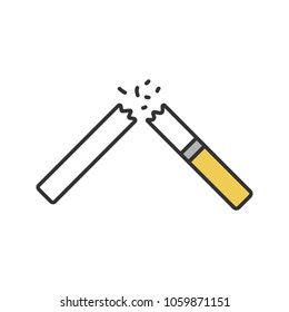 Broken Cigarette Color Icon. Stopping Smoking. Isolated Vector Illustration