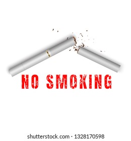 A broken cigarette on white background. Stop smoking vector sign in realistic style