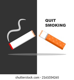 Broken cigarette stop quit smoking on black and white background flat vector icon design.