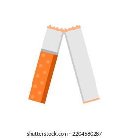 Broken cigarette tobacco stop quit smoking on white background flat vector icon design.