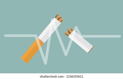 Broken cigarette vector flat icon design on white background. Element for logo. Not smoking area. Stop smoking.
