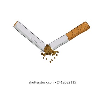 broken cigarette vector illustration. quit smoking concept design. no tobacco concept. 