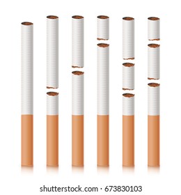 Broken Cigarettes Set Vector. Smoking Kills. Medical Healthcare Quit Smoking Concept. Classic Traditional Filter. Realistic Illustration. Isolated