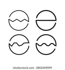Broken circle cracked egg feature black vector set. This abstract geometry enhances simple modern split shapes. eps 10