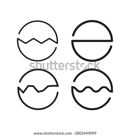 Broken circle cracked egg feature black vector set. This abstract geometry enhances simple modern split shapes. eps 10