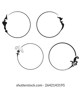 Broken circle outlines. Incomplete round shapes. Open circular contours. Vector drawing.