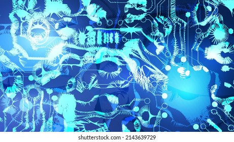 Tarjeta de circuito rota. Fondo de tecnología azul abstracto. Ilustración vectorial de motherboard