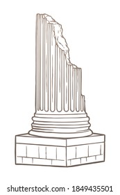 Broken Classic Ancient Column - Hand drawn - Out line