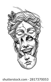 Broken Classical Face with Dual Expression Illustration