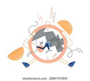 Broken Clock Character Sitting With Sad Face Vector Illustration