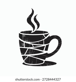 Icono roto del Vector de la taza de café con el vapor, diseño abstracto y artístico