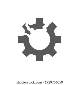 broken cog icon, color, line, outline vector sign, linear style pictogram isolated on white. Symbol, logo illustration