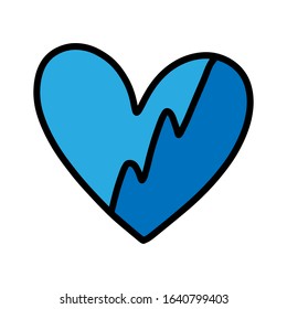 Broken cold heart blue hand drawn vector illustration in cartoon comic style logo print poster