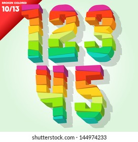 Broken colorful alphabet. Vector illustration Numbers 1 2 3 4 5 