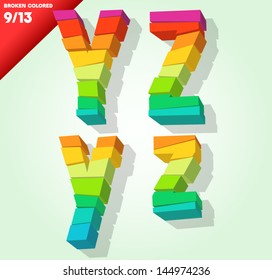 Broken colorful alphabet. Vector illustration Symbols y z