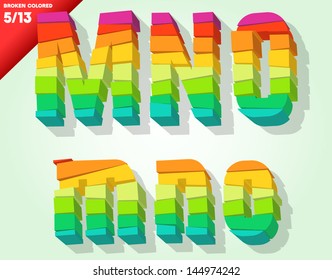 Broken colorful alphabet. Vector illustration Symbols m n o