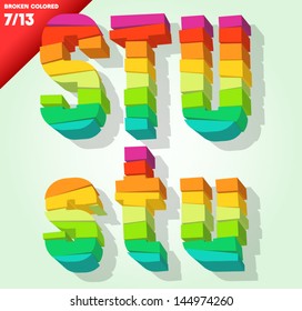 Broken colorful alphabet. Vector illustration Symbols s t u