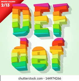 Broken colorful alphabet. Vector illustration Symbols d e f