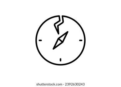 broken compass icon. confusion in navigation or decision-making. line icon style. simple vector design editable