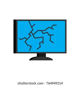 Broken computer. Crack on display PC. Vector illustration