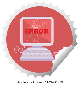estampilla de pegatina redonda de ilustración vectorial de computadora rota
