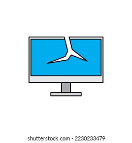 Broken computer icon in color, isolated on white background 