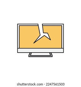 Broken computer icon in color, isolated on white background 