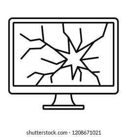 Broken Computer Monitor Icon. Outline Illustration Of Broken Computer Monitor Vector Icon For Web Design Isolated On White Background