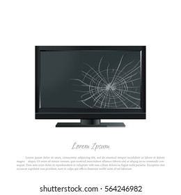 Broken Computer Monitor. The Screen Cracked. Damaged TV. Vector Illustrator