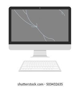 Broken computer screen. Illustration on white background. Flat vector image