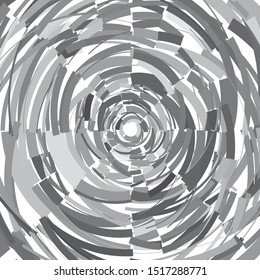 Broken concentric circles creating modern, grayscale, segmented pattern