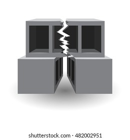 Broken concrete building block. Cement block icon used for masonry.