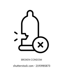 broken condom icon. Line Art Style Design Isolated On White Background