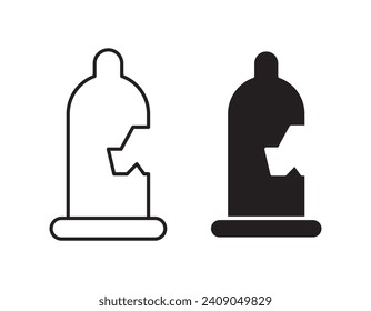 Broken condom outline icon collection or set. Broken condom Thin vector line art
