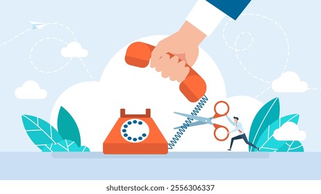 Broken connection on the phone. No signal. Problems with router, network or communication tower. No or weak, error of connection with telecommunication antenna, wifi router. Vector illustration