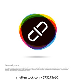 Broken connection, White pictogram icon creative circle Multicolor background. Vector illustration. Flat icon design style