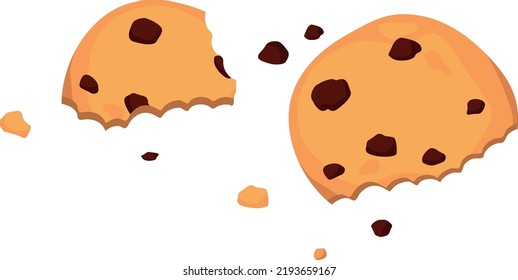 Broken cookeies with chocolate chips. Crumbled cartoon food