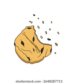 Cookies quebrados. Biscoito de gengibre vetorial. Ilustração de rabiscar desenhada à mão. Dia Nacional do Biscoito de Chip de Chocolate. Biscoitos de gotas de chocolate redondo isolados em fundo branco.