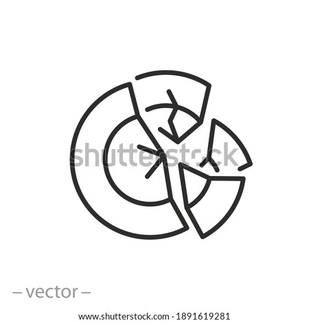 broken and cracked ceramic dish, icon, break plate, concept diet or hunger, thin line symbol on white background - editable stroke vector illustration eps10