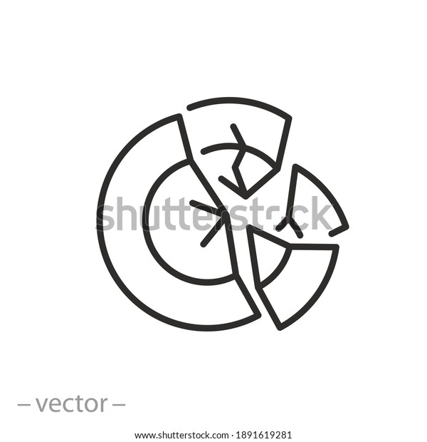 broken and cracked ceramic\
dish, icon, break plate, concept diet or hunger, thin line symbol\
on white background - editable stroke vector illustration\
eps10