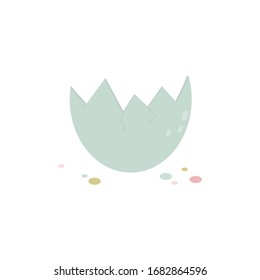 Broken cracked Easter egg with colorful confetti. Cartoon festive clipart. Spring concept. Vector flat illustration isolated on white background.