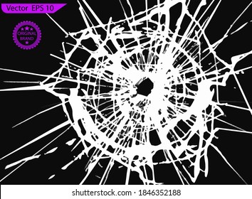Broken cracked Glass on black. Broken glass texture. cracked glass effect, broken glass, cracked windows, cracked mirror or wall. EPS 10. Vector illustration