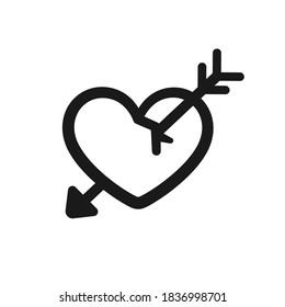Broken cracked heart with arrow through it outline icon design. Simple cute flat vector illustration. Valentine's day, cupid, love, heartbreak, sign, symbol.