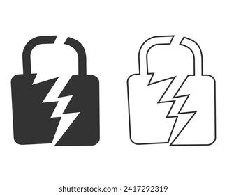 Icono de bloqueo roto o roto aislado en fondo blanco. Desbloquear la señal. Vector